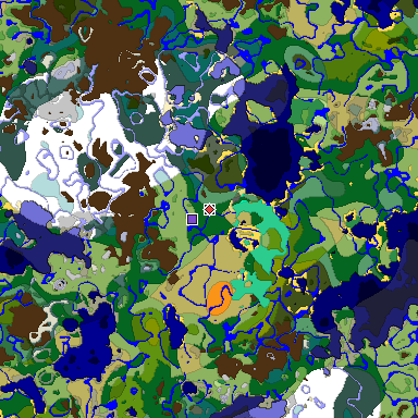 Predicted biome map of Java 1.19.2 seed 1747143585505620700 around estimated spawn