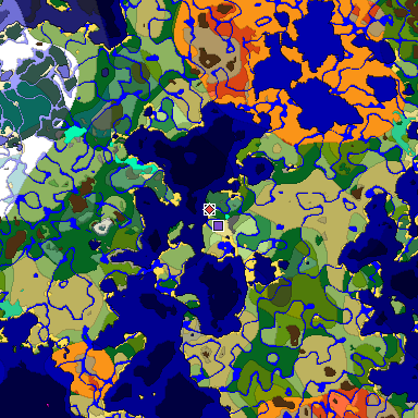 Predicted biome map of Java 1.19.2 seed -3880598237706403015 around estimated spawn