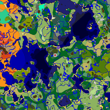 Predicted biome map of Java 1.19.2 seed 3655263656354421146 around estimated spawn