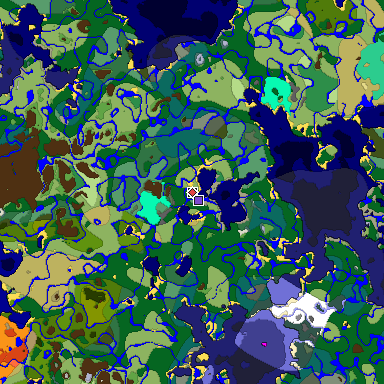 Predicted biome map of Java 1.19.2 seed 6390429612593818443 around estimated spawn