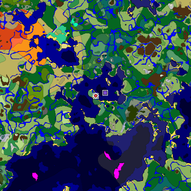 Predicted biome map of Java 1.19.2 seed 3513533870688266514 around estimated spawn