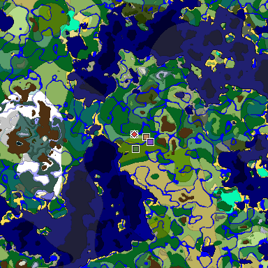 Predicted biome map of Java 1.19.2 seed 6895466919612653110 around estimated spawn