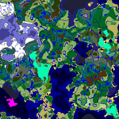 Predicted biome map of Java 1.19.2 seed -6518198487808399649 around estimated spawn