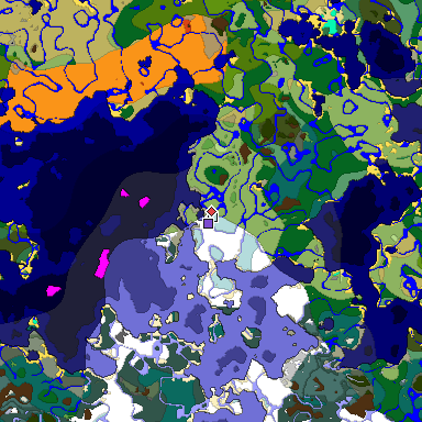 Predicted biome map of Java 1.19.2 seed 4371028905684880095 around estimated spawn