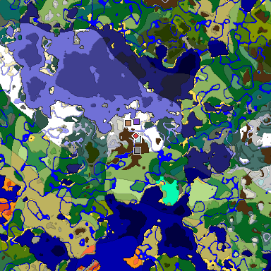 Predicted biome map of Java 1.19.2 seed -1205575590553314681 around estimated spawn