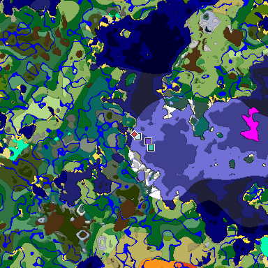 Predicted biome map of Java 1.19.2 seed -4813677887659241329 around estimated spawn