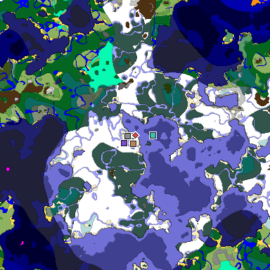 Predicted biome map of Java 1.19.2 seed -2816481263215379425 around estimated spawn
