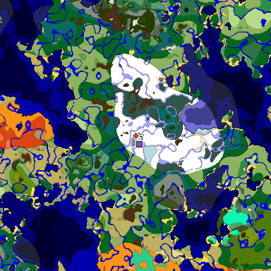 Predicted biome map of Java 1.19.2 seed 5544525410149258031 around estimated spawn