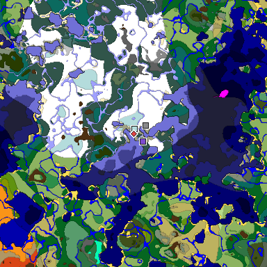 Predicted biome map of Java 1.19.2 seed -1156840285628003895 around estimated spawn