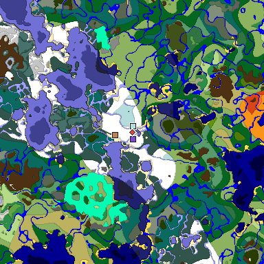 Predicted biome map of Java 1.19.2 seed -1372391962913423380 around estimated spawn