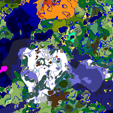 Predicted biome map of Java 1.19.2 seed -7967385315766224468 around estimated spawn