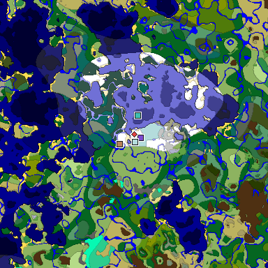 Predicted biome map of Java 1.19.2 seed 9132910748019427630 around estimated spawn