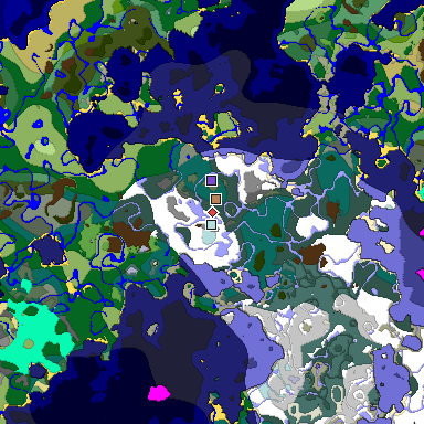 Predicted biome map of Java 1.19.2 seed -8277566323709286214 around estimated spawn