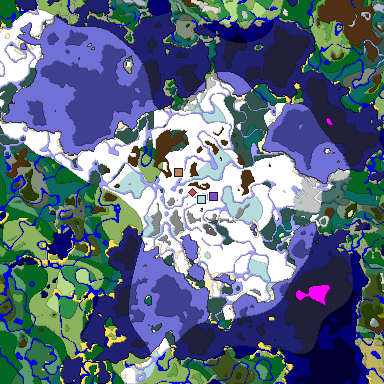 Predicted biome map of Java 1.19.2 seed -3758505306538460892 around estimated spawn
