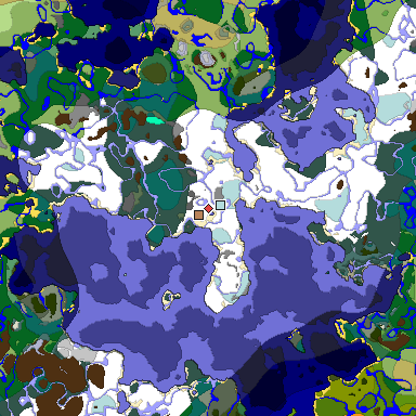 Predicted biome map of Java 1.19.2 seed -4181372875471293079 around estimated spawn