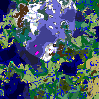 Predicted biome map of Java 1.19.2 seed -8861834779441595799 around estimated spawn