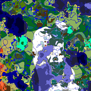 Predicted biome map of Java 1.19.2 seed -5378510772290465574 around estimated spawn