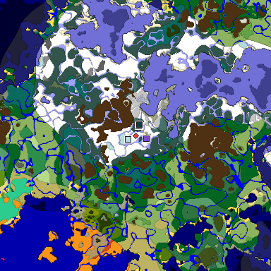 Predicted biome map of Java 1.19.2 seed -2442900382864988833 around estimated spawn