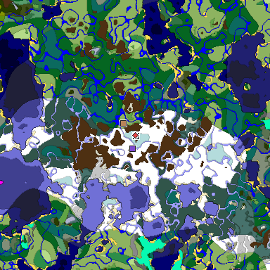 Predicted biome map of Java 1.19.2 seed -1614909784324162299 around estimated spawn