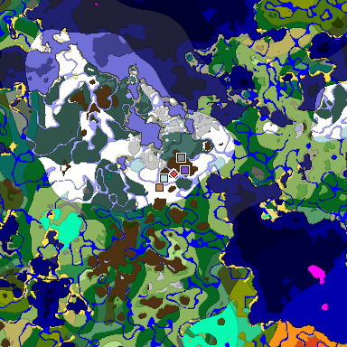 Predicted biome map of Java 1.19.2 seed 2399056290655309847 around estimated spawn