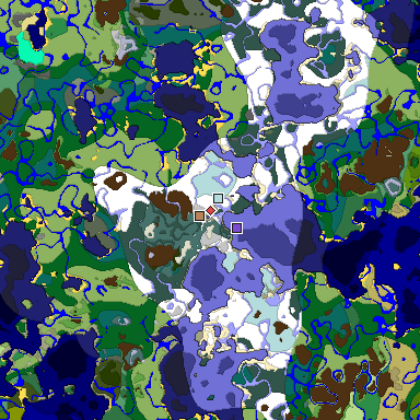 Predicted biome map of Java 1.19.2 seed -6465540184951459700 around estimated spawn