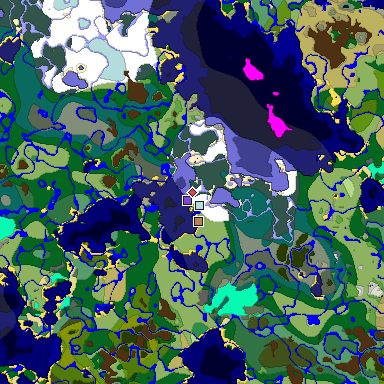 Predicted biome map of Java 1.19.2 seed 7370301436786475040 around estimated spawn