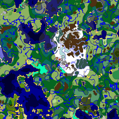 Predicted biome map of Java 1.19.2 seed 3756462392135758099 around estimated spawn
