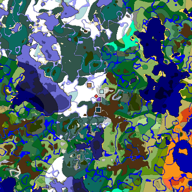 Predicted biome map of Java 1.19.2 seed 2146161407631269281 around estimated spawn