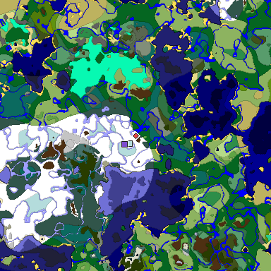 Predicted biome map of Java 1.19.2 seed 5925145607105932934 around estimated spawn