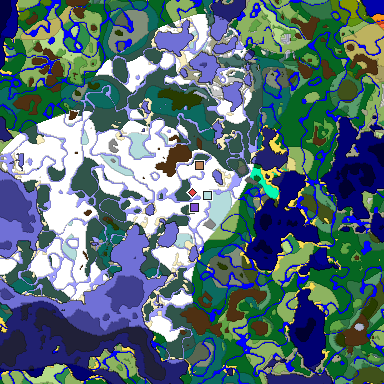 Predicted biome map of Java 1.19.2 seed 2159301330212490366 around estimated spawn
