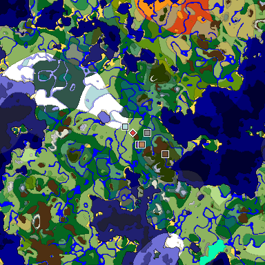Predicted biome map of Java 1.19.2 seed 5956924456987564887 around estimated spawn