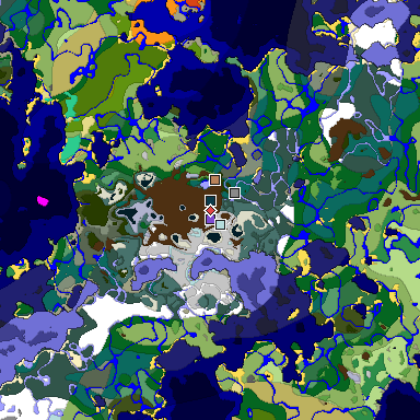 Predicted biome map of Java 1.19.2 seed -5734719606218930545 around estimated spawn