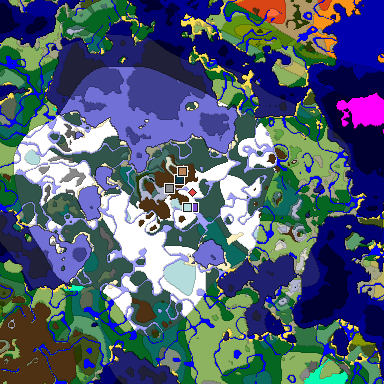 Predicted biome map of Java 1.19.2 seed 5230411522328761274 around estimated spawn