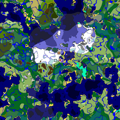 Predicted biome map of Java 1.19.2 seed 7127302244625373426 around estimated spawn