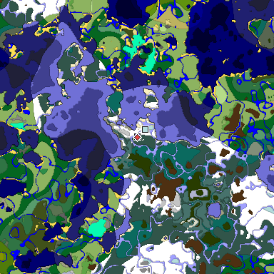 Predicted biome map of Java 1.19.2 seed 8720463746272380069 around estimated spawn
