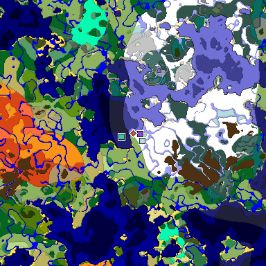 Predicted biome map of Java 1.19.2 seed 6500010744188248025 around estimated spawn
