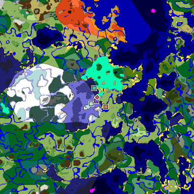 Predicted biome map of Java 1.19.2 seed -6515309181913829334 around estimated spawn