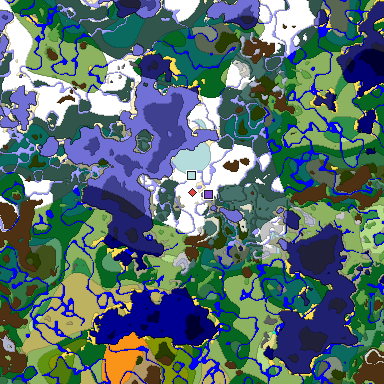 Predicted biome map of Java 1.19.2 seed 2791367946145470043 around estimated spawn