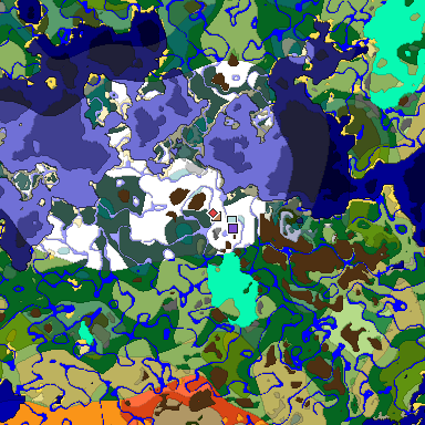 Predicted biome map of Java 1.19.2 seed -106648955163250082 around estimated spawn