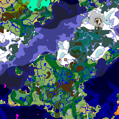 Predicted biome map of Java 1.19.2 seed 5087187398934629439 around estimated spawn
