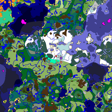 Predicted biome map of Java 1.19.2 seed 5725972282778765380 around estimated spawn
