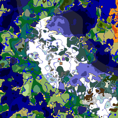 Predicted biome map of Java 1.19.2 seed 5152537425974689627 around estimated spawn