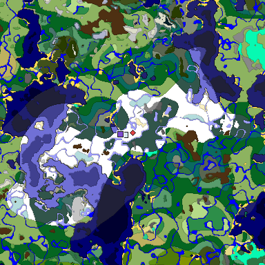 Predicted biome map of Java 1.19.2 seed 7788314702708118222 around estimated spawn