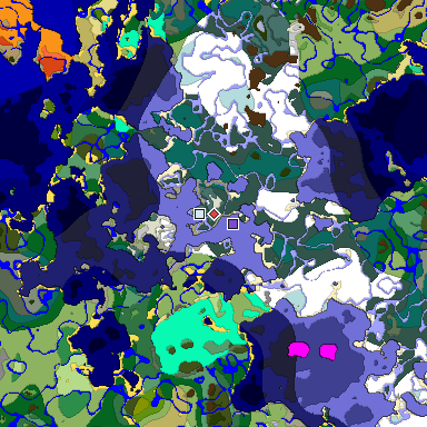 Predicted biome map of Java 1.19.2 seed 3872390473596060125 around estimated spawn