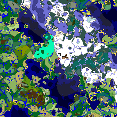 Predicted biome map of Java 1.19.2 seed -6663174939654474252 around estimated spawn