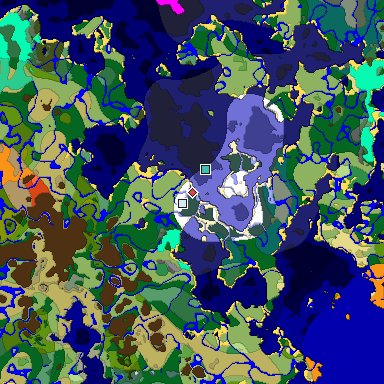 Predicted biome map of Java 1.19.2 seed -3831998967907390998 around estimated spawn