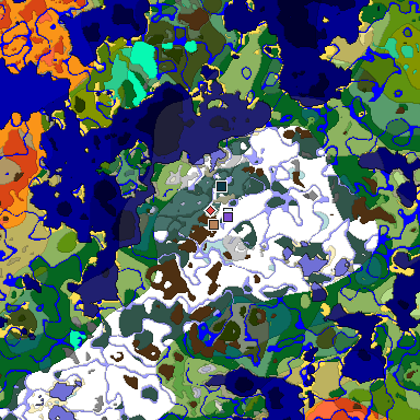 Predicted biome map of Java 1.19.2 seed -4347679423952943926 around estimated spawn