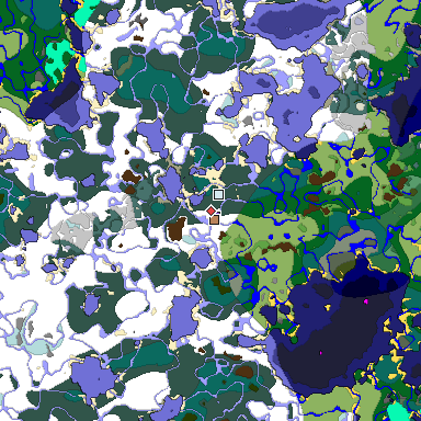 Predicted biome map of Java 1.19.2 seed -4852414693750669795 around estimated spawn