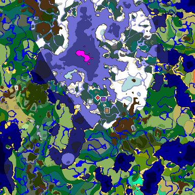 Predicted biome map of Java 1.19.2 seed 1182545547423337878 around estimated spawn