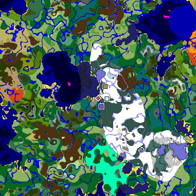 Predicted biome map of Java 1.19.2 seed 6321944462136176128 around estimated spawn
